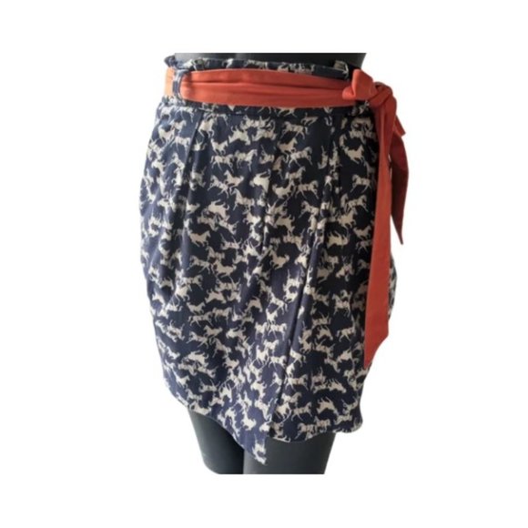 H&M Asymmetrical Horse Pattern Cotton Mini Skirt with pockets Size 2 - Picture 1 of 5